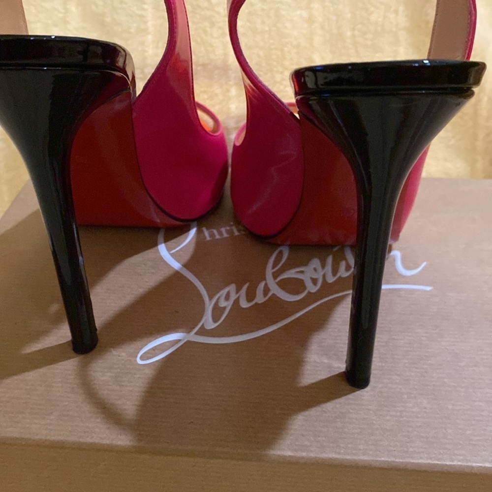 Christian Louboutin Flo Sling 120 Patent Rose Matador/Flame Pink Heels size 38 - Picture 4 of 7